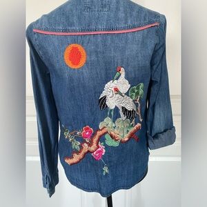 Denim shirt  with embroidered back design. Size extra small